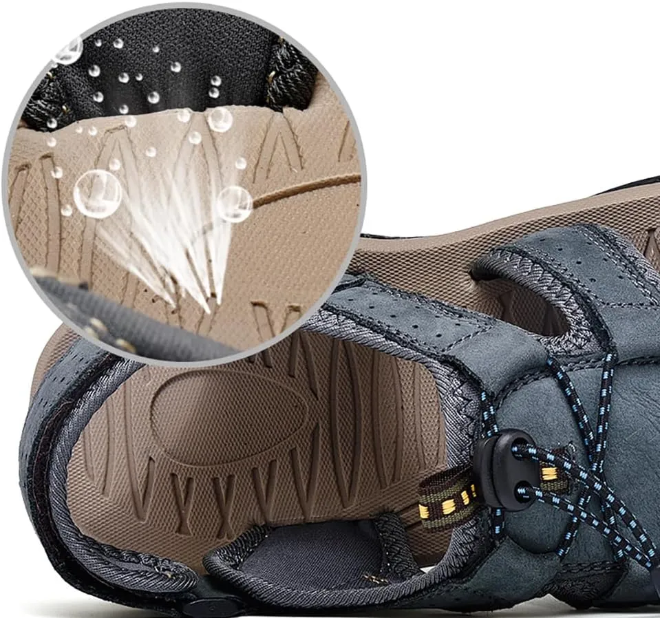 ailishabroy Men's Sport Sandals Outdoor Hiking Leather Closed Toe Sandals