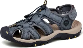 ailishabroy Men's Sport Sandals Outdoor Hiking Leather Closed Toe Sandals