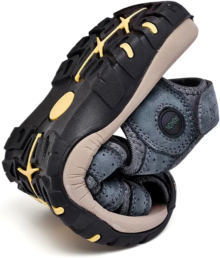 ailishabroy Men's Sport Sandals Outdoor Hiking Leather Closed Toe Sandals