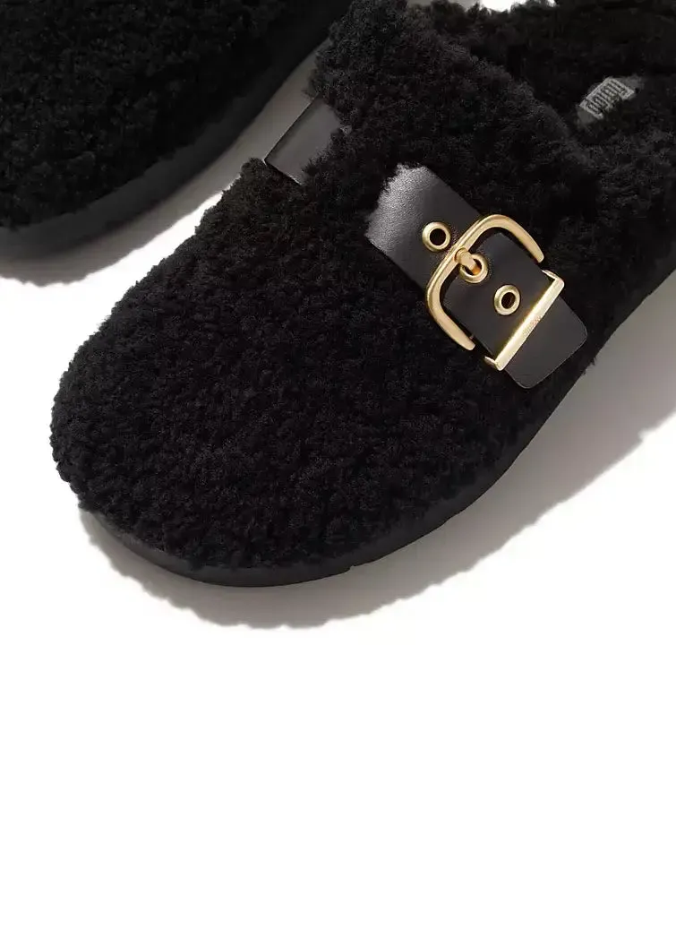 FitFlop - Buckle Curly-Shearling/Leather Mules