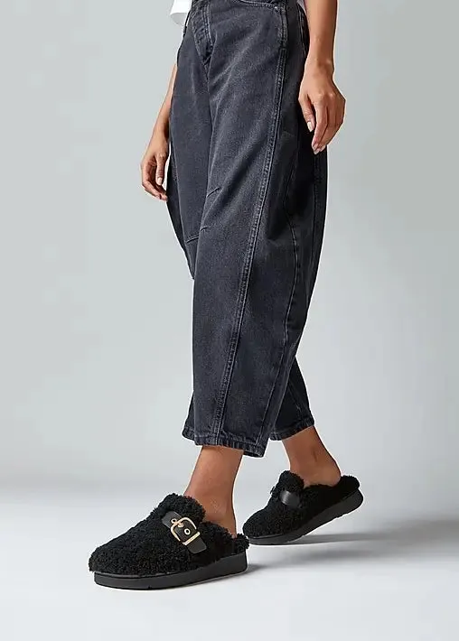 FitFlop - Buckle Curly-Shearling/Leather Mules