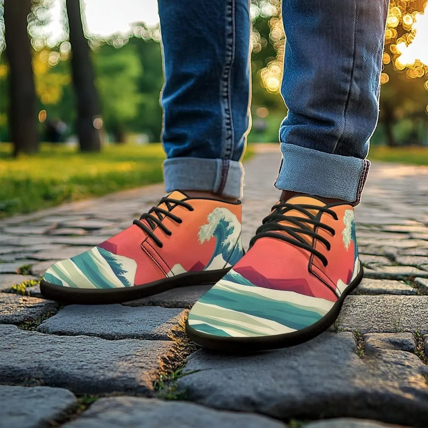 Forchrinse Beautiful Sun Pink Sky Print Mens Boots Causal Sneakers Shoes Lace up Mid Top Chukka Boots US 6-14,Office,Work,Party,Travel