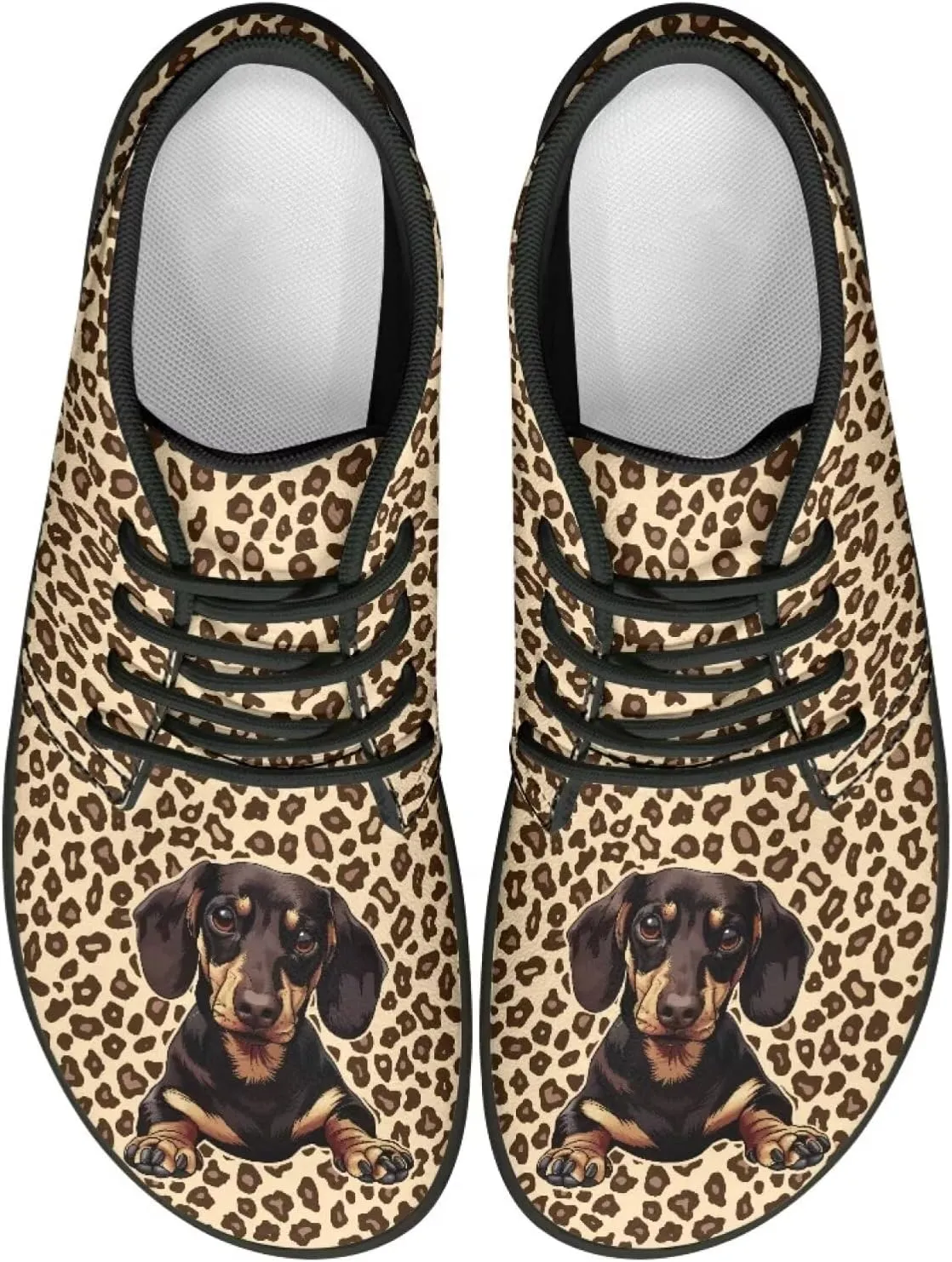 Forchrinse Dachshund on Leopard Print Chukka Boots for Men Leather Loafer Lace up Walking Shoes Lightweight Wide Toe Dress,US 6-14
