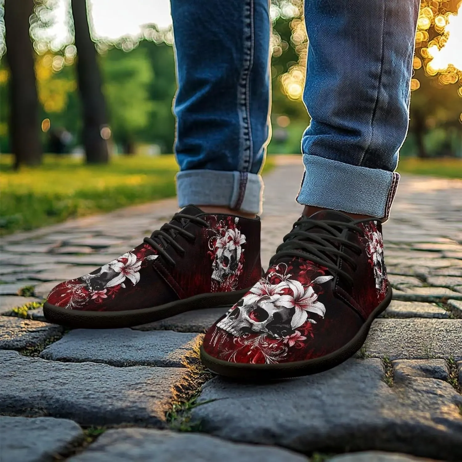 Forchrinse Dachshund on Leopard Print Chukka Boots for Men Leather Loafer Lace up Walking Shoes Lightweight Wide Toe Dress,US 6-14