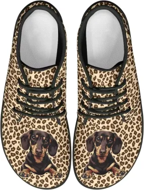 Forchrinse Dachshund on Leopard Print Chukka Boots for Men Leather Loafer Lace up Walking Shoes Lightweight Wide Toe Dress,US 6-14