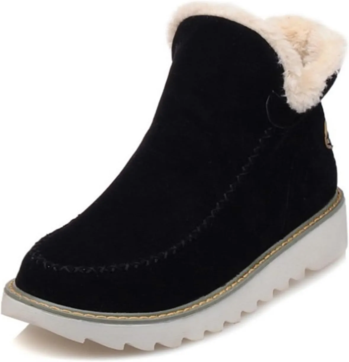 Ladmiple Boots For Women Ankle Booties Winter Casual Slip-on Warm Loafers Faux Fur-Lined Comfortable Snow Walking Shoes