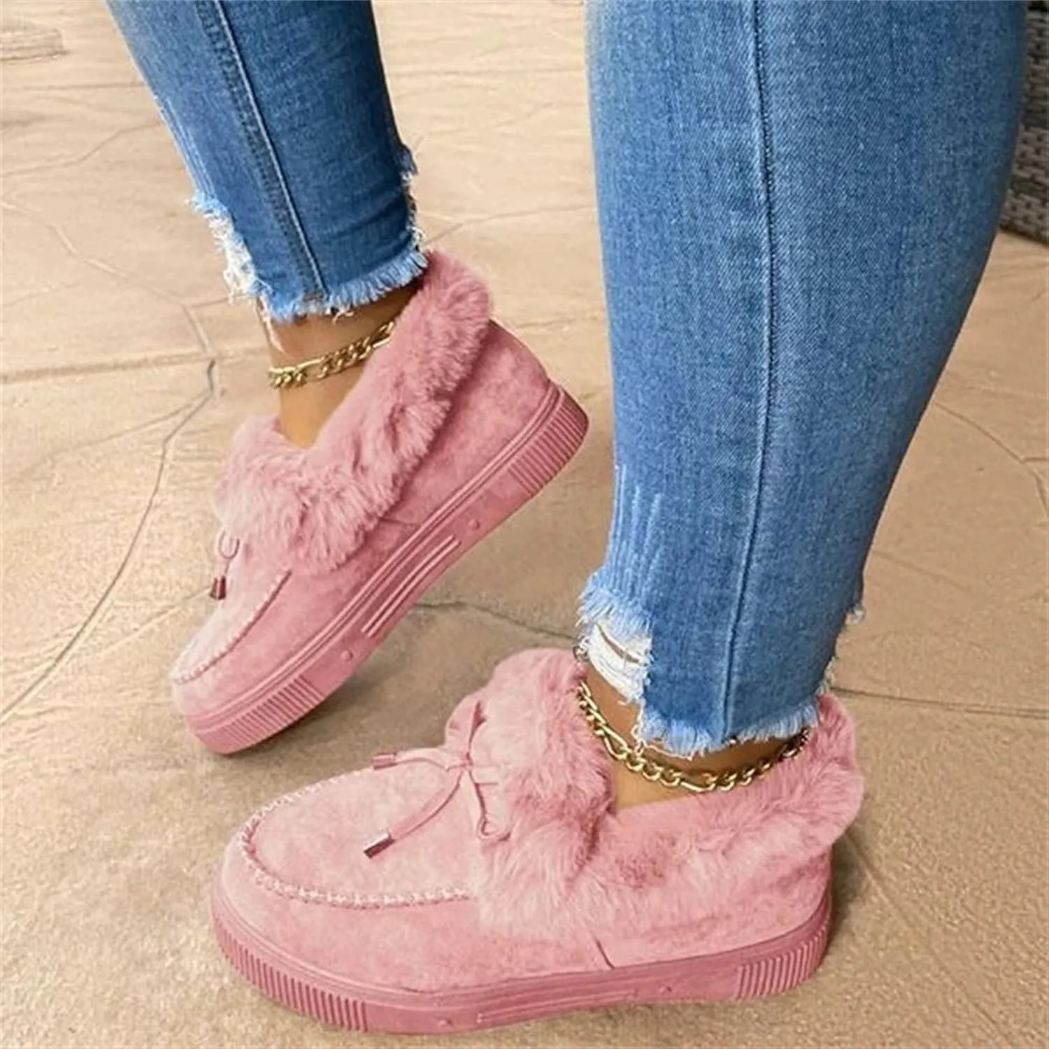 Ladmiple Boots For Women Ankle Booties Winter Snow Boots with Fur Lined Warm Slip On Comfortable Outdoor Walking Shoes