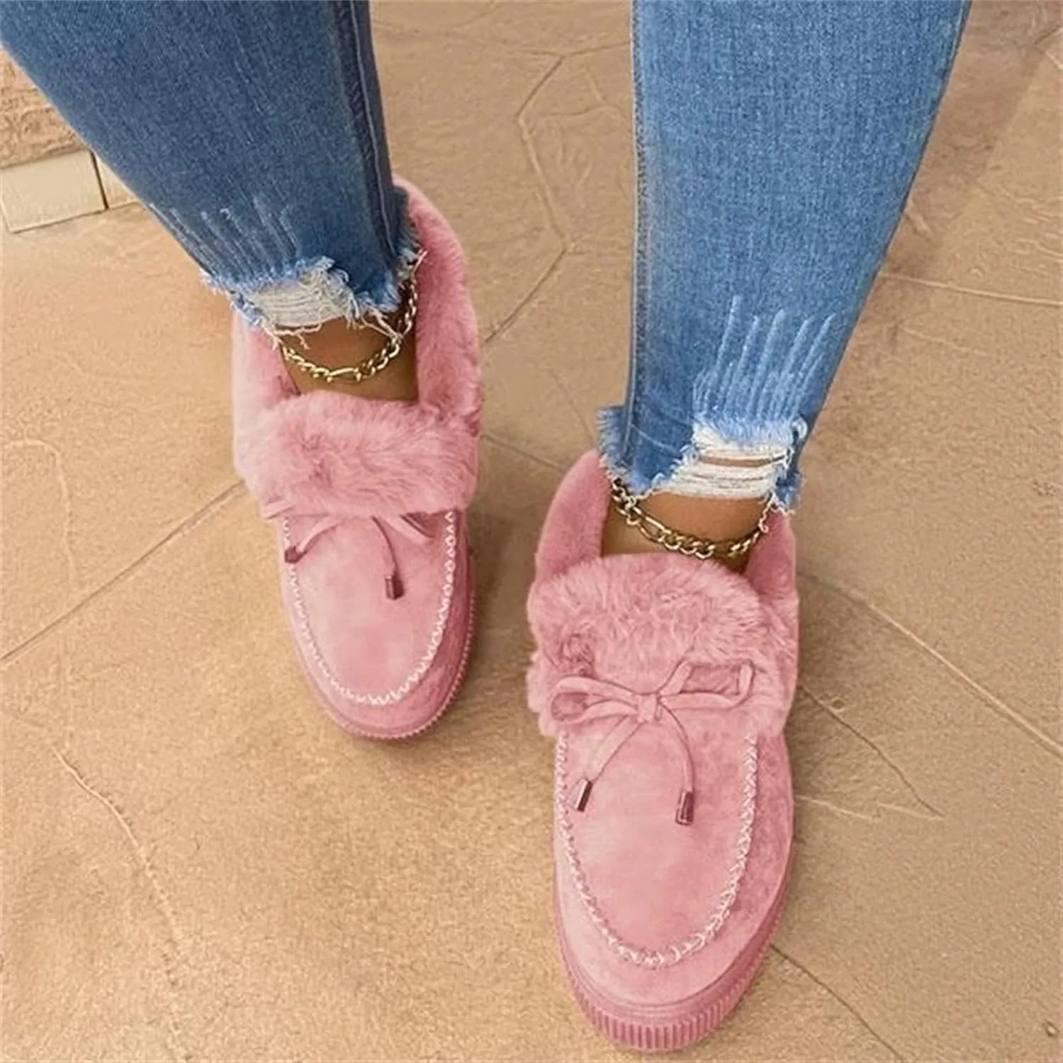 Ladmiple Boots For Women Ankle Booties Winter Snow Boots with Fur Lined Warm Slip On Comfortable Outdoor Walking Shoes