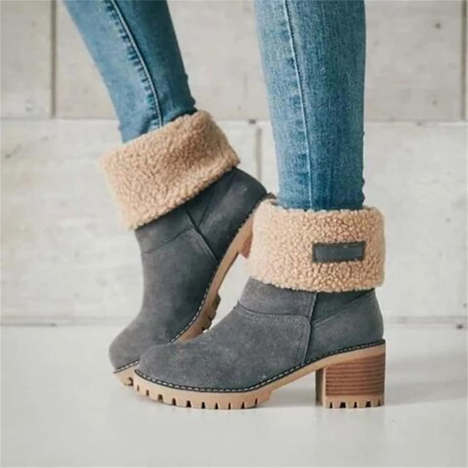 Ladmiple Snow Boots For Women Cute High Top Slip On Winter Warm Ankle Booties Fashion Fur Lined Outdoor Mid Calf Walking Shoe