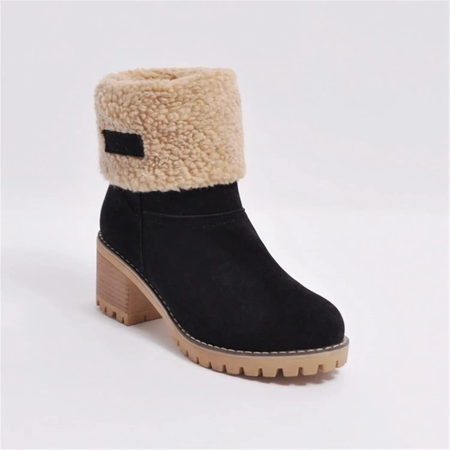 Ladmiple Snow Boots For Women Cute High Top Winter Warm Ankle Booties Fur Lined Anti-Slip Outdoor Slip On Mid Calf Warm Shoes