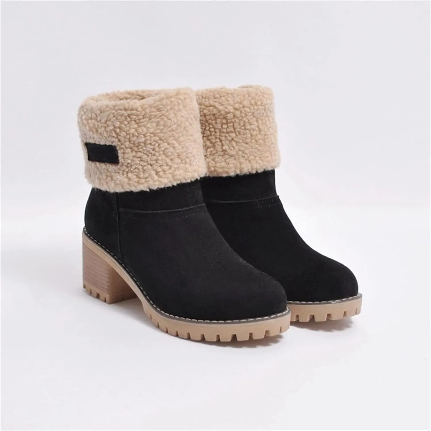 Ladmiple Snow Boots For Women Cute High Top Winter Warm Ankle Booties Fur Lined Anti-Slip Outdoor Slip On Mid Calf Warm Shoes