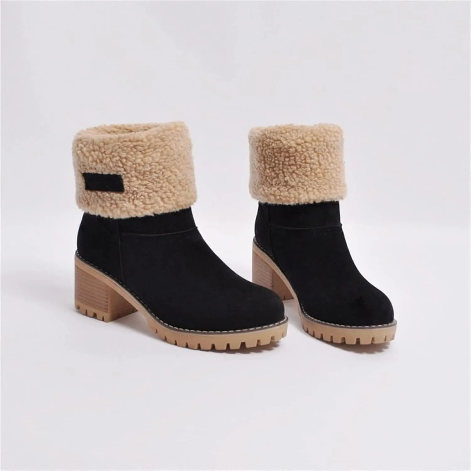 Ladmiple Snow Boots For Women Cute High Top Winter Warm Ankle Booties Fur Lined Anti-Slip Outdoor Slip On Mid Calf Warm Shoes