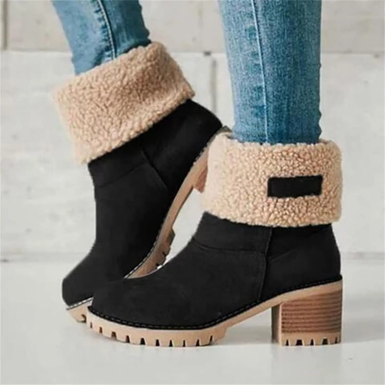 Ladmiple Snow Boots For Women Cute High Top Winter Warm Ankle Booties Fur Lined Anti-Slip Outdoor Slip On Mid Calf Warm Shoes