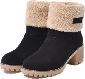 Ladmiple Snow Boots For Women Cute High Top Winter Warm Ankle Booties Fur Lined Anti-Slip Outdoor Slip On Mid Calf Warm Shoes