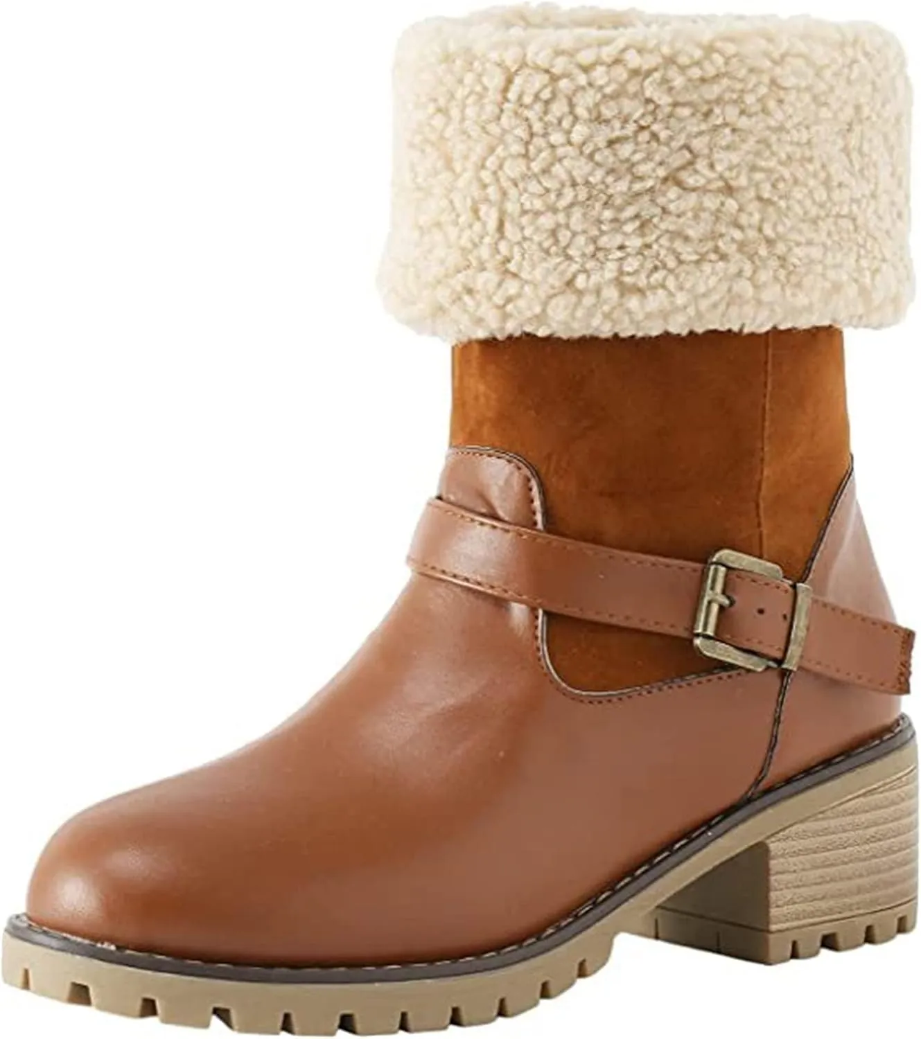 Ladmiple Snow Boots For Women Cute Tall Mid Calf Winter Warm Ankle Booties Fur Lined Anti-Slip Outdoor Slip On Shoes