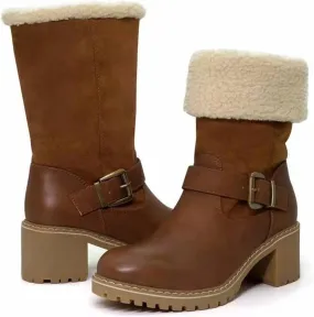 Ladmiple Snow Boots For Women Cute Tall Mid Calf Winter Warm Ankle Booties Fur Lined Anti-Slip Outdoor Slip On Shoes