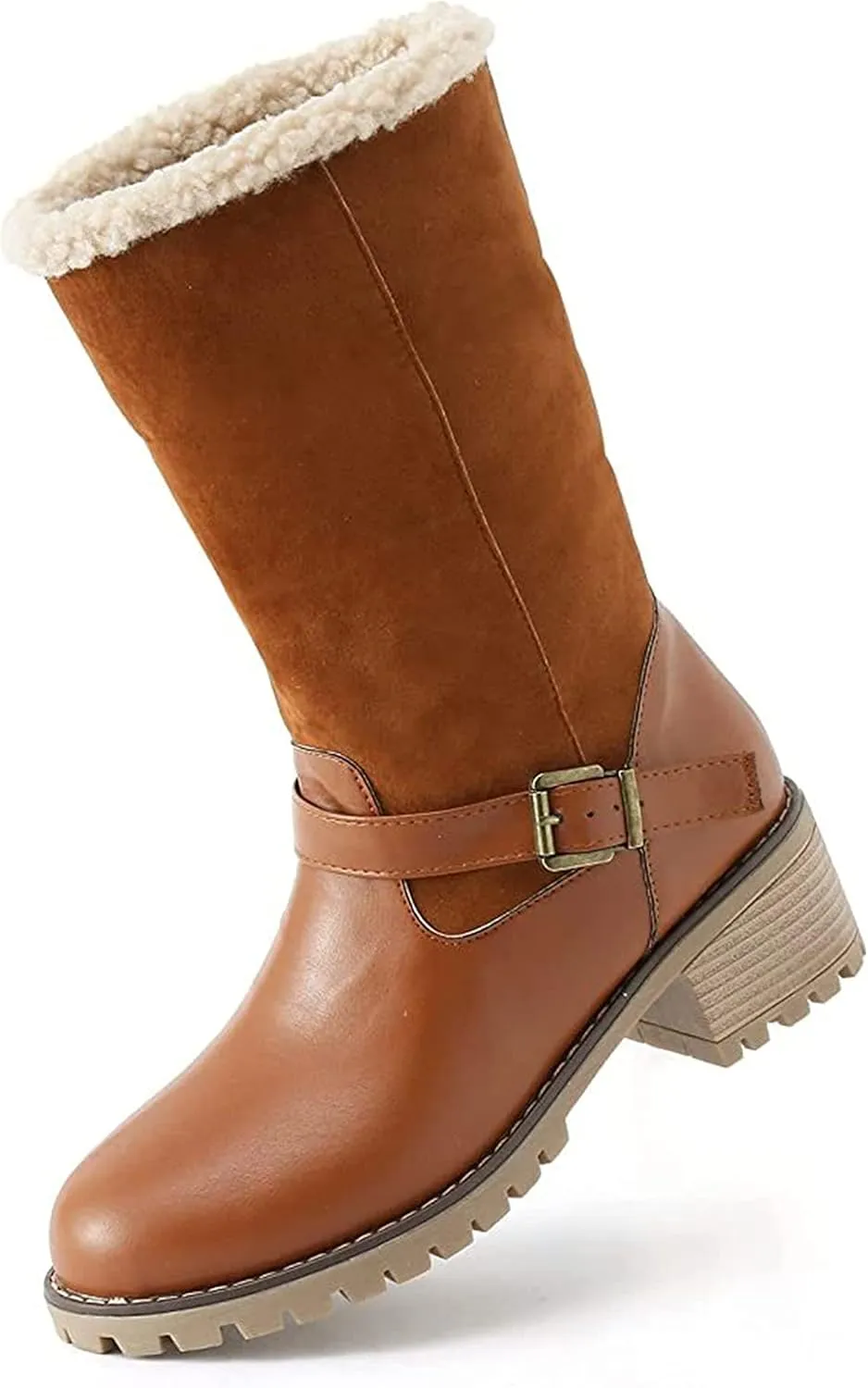 Ladmiple Snow Boots For Women Cute Tall Mid Calf Winter Warm Ankle Booties Fur Lined Anti-Slip Outdoor Slip On Shoes