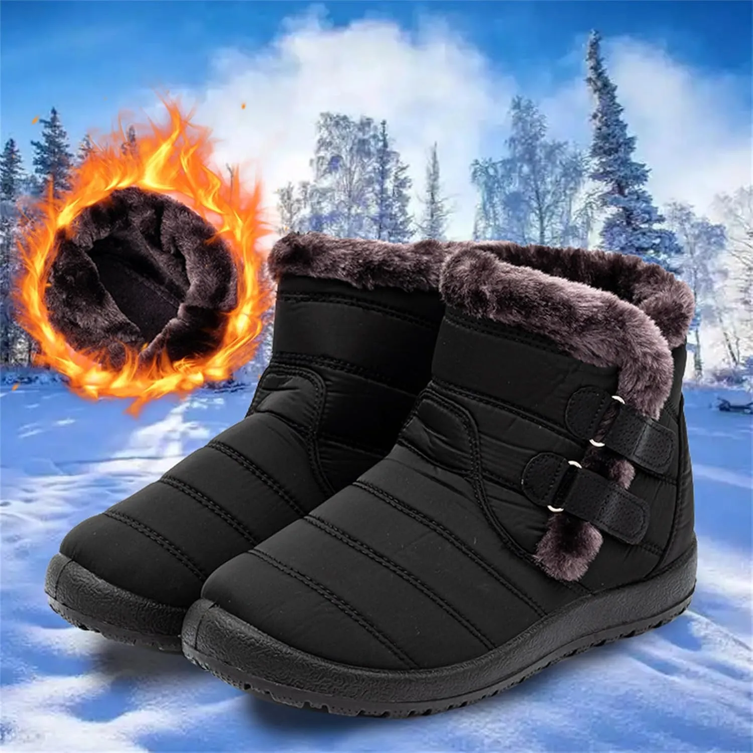 Ladmiple Winter Boots For Women Waterproof Snow Cute Ankle Booties Ladies Warm Fur Lined Thickening Outdoor Walking Shoes