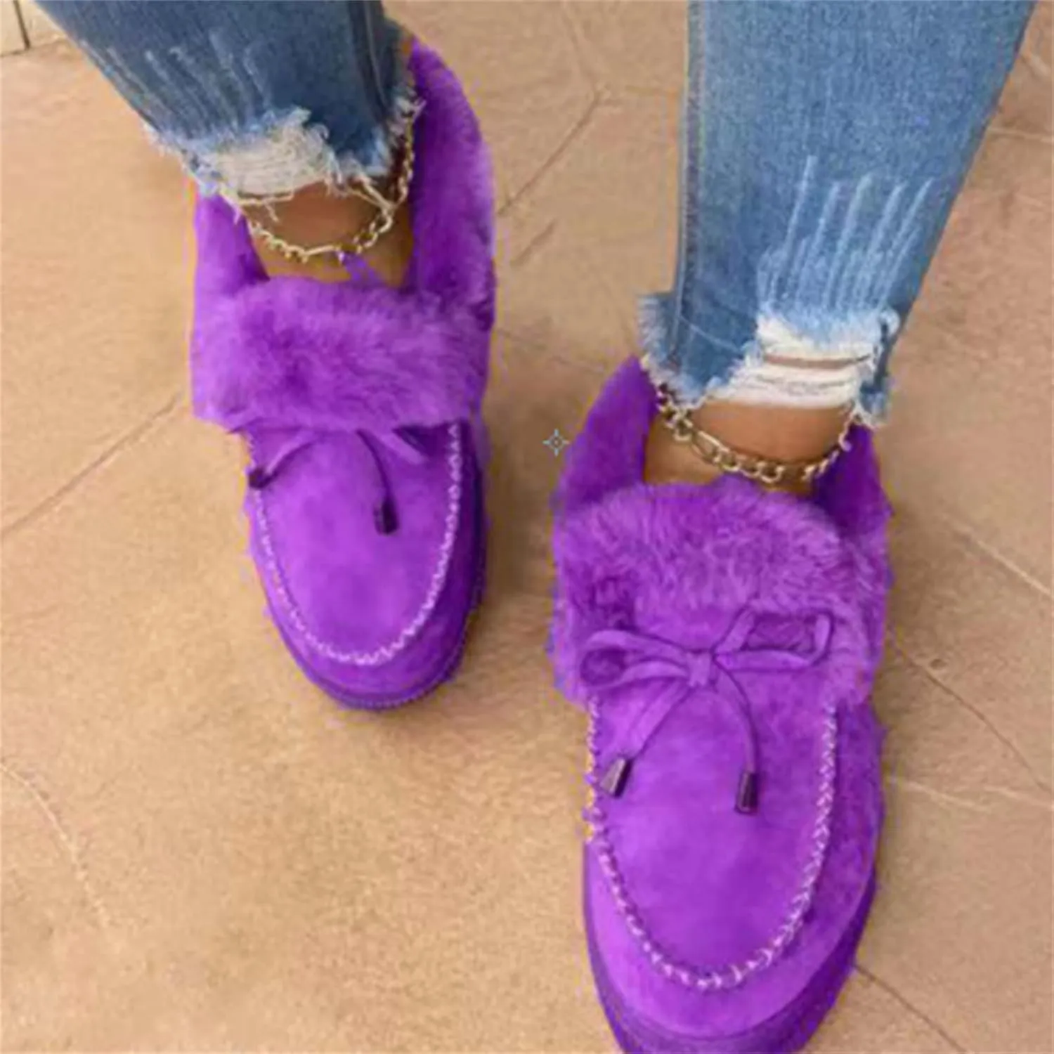 Lausiuoe Winter Fashion Boots For Women 2024 Warm Fur Lined Snow Boots Casual Trendy Comfortable Fuzzy Shoes Ankle Booties