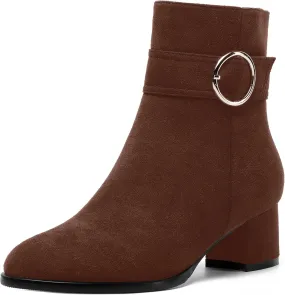 MOVINSTEPS Ankle Boots for Women Low Chunky Heel Wide Width Suede Short Booties Comfortable Casual Business Fashion Dressy Fall Winter Boots 2 Inch