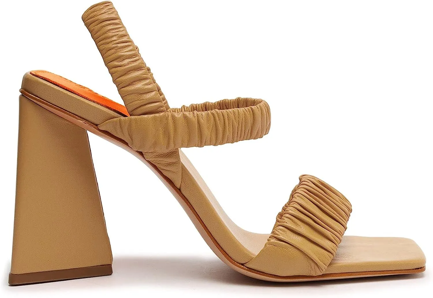 Schutz Lirah Honey Beige Slingback Strap Open Toe Block High Block Heel Sandals