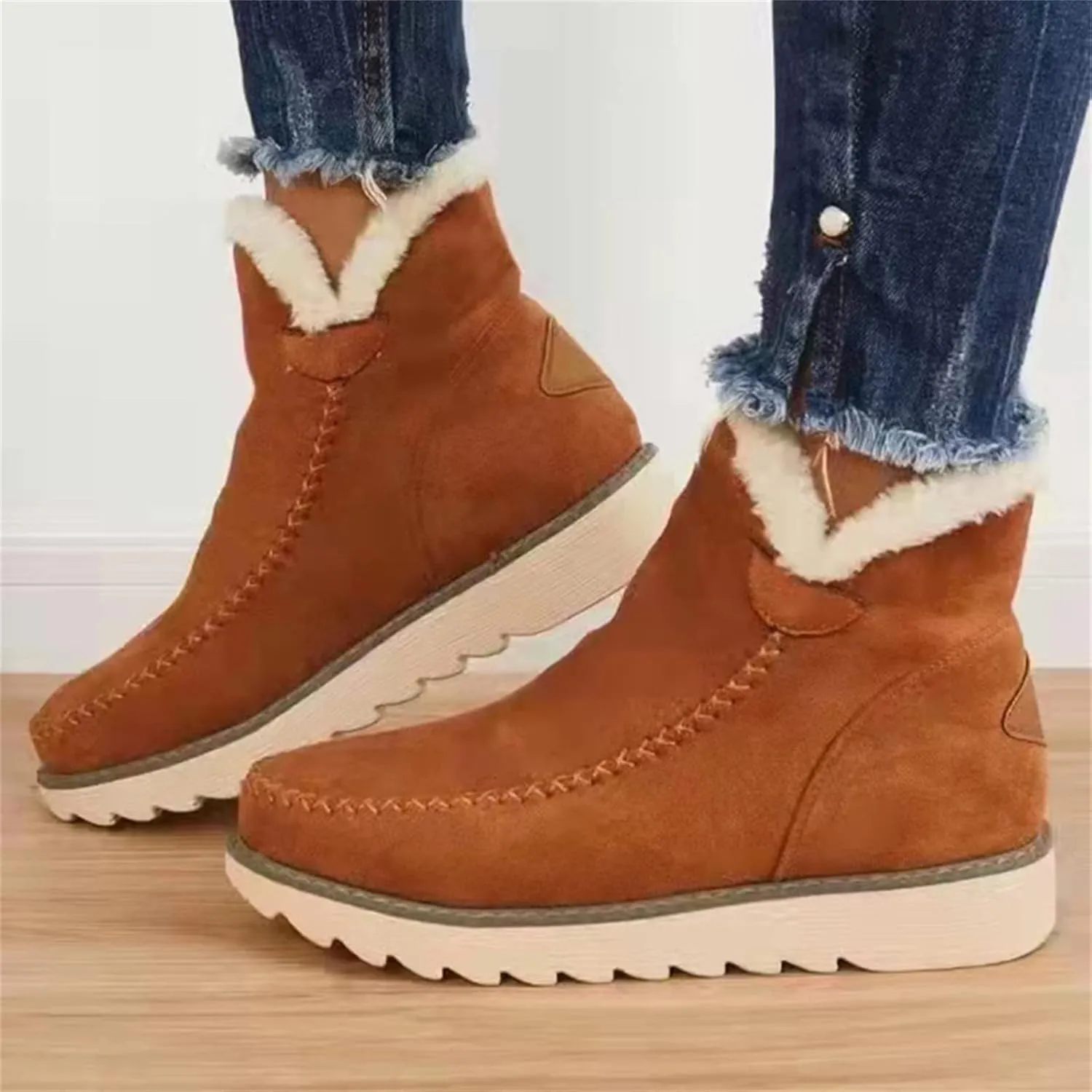 Trending Winter Boots For Women 2024 Warm Snow Fuzzy Ankle Booties Flat Cute Silp On Comfortable Casual Loafers Shoes