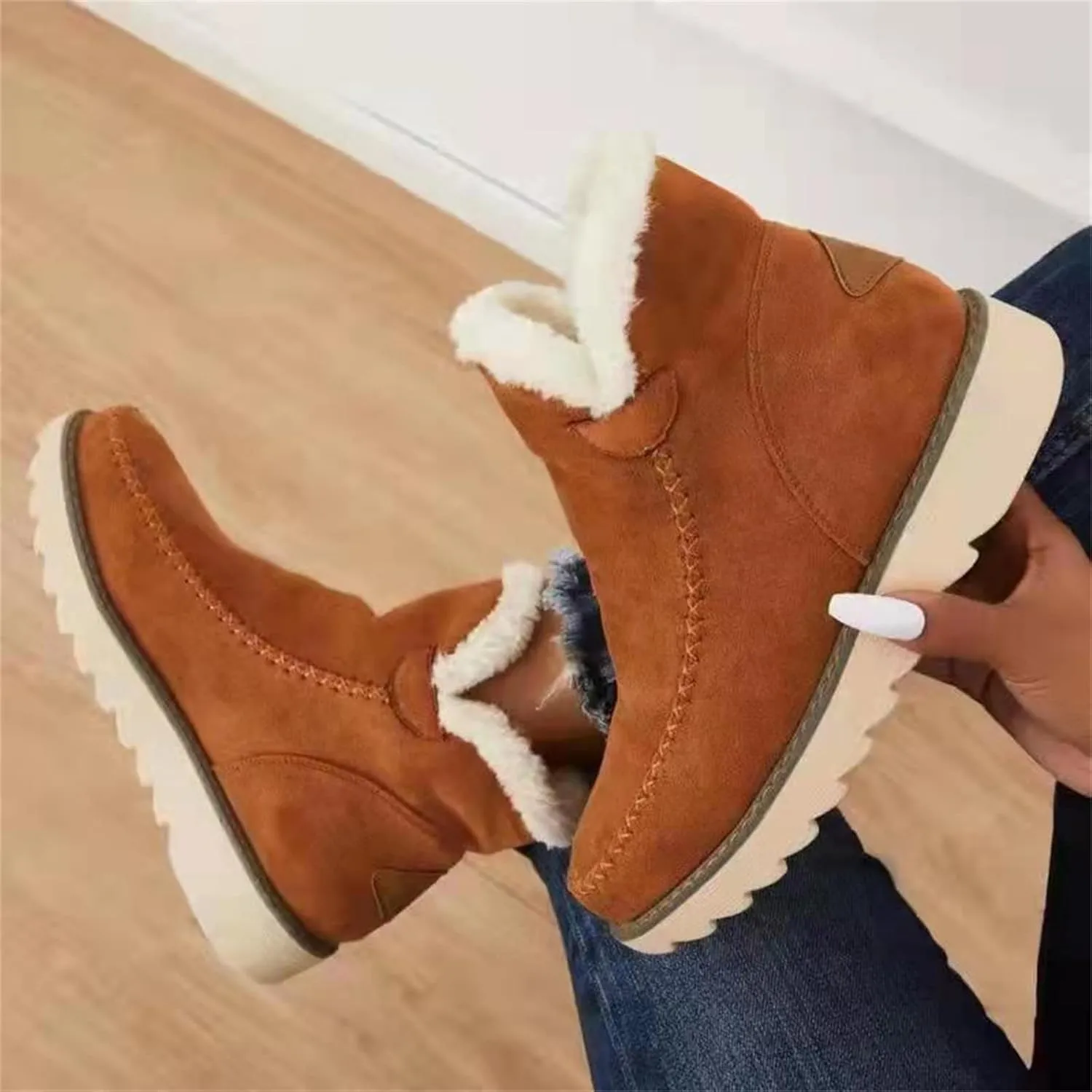 Trending Winter Boots For Women 2024 Warm Snow Fuzzy Ankle Booties Flat Cute Silp On Comfortable Casual Loafers Shoes