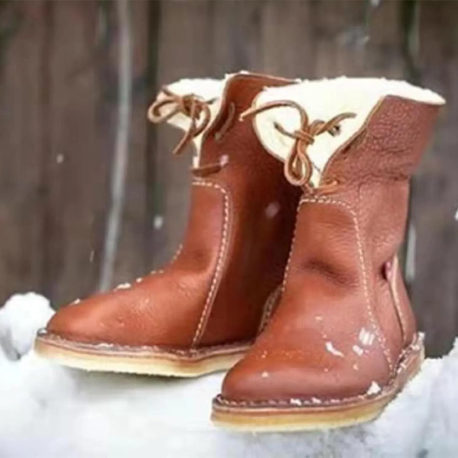Waterproof Snow Boots for Women, Wide Width Ankle Boots Warm Insulated Faux Fur Lined Waterproof Lace Up Snow Boots Winter Fuzzy Snow Boots Short Ankle Boot with Fur Lined