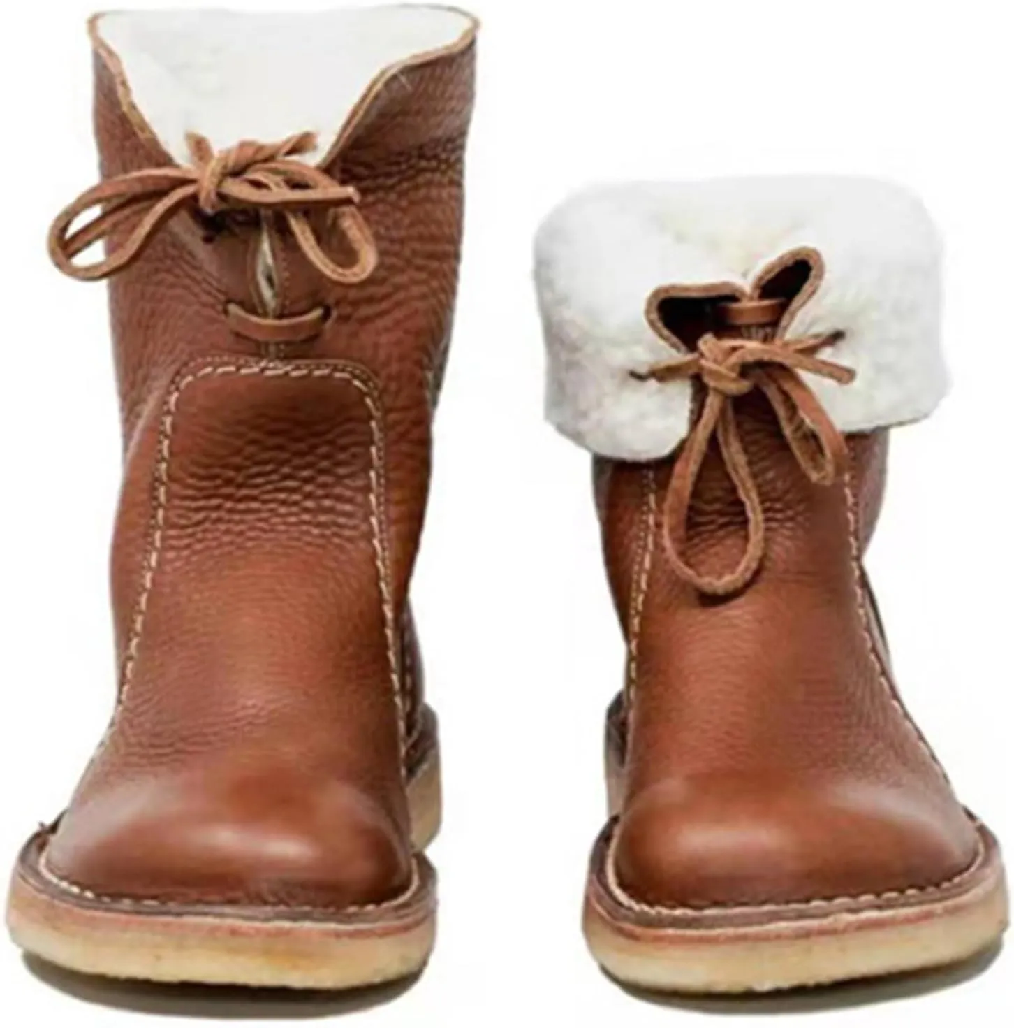 Waterproof Snow Boots for Women, Wide Width Ankle Boots Warm Insulated Faux Fur Lined Waterproof Lace Up Snow Boots Winter Fuzzy Snow Boots Short Ankle Boot with Fur Lined