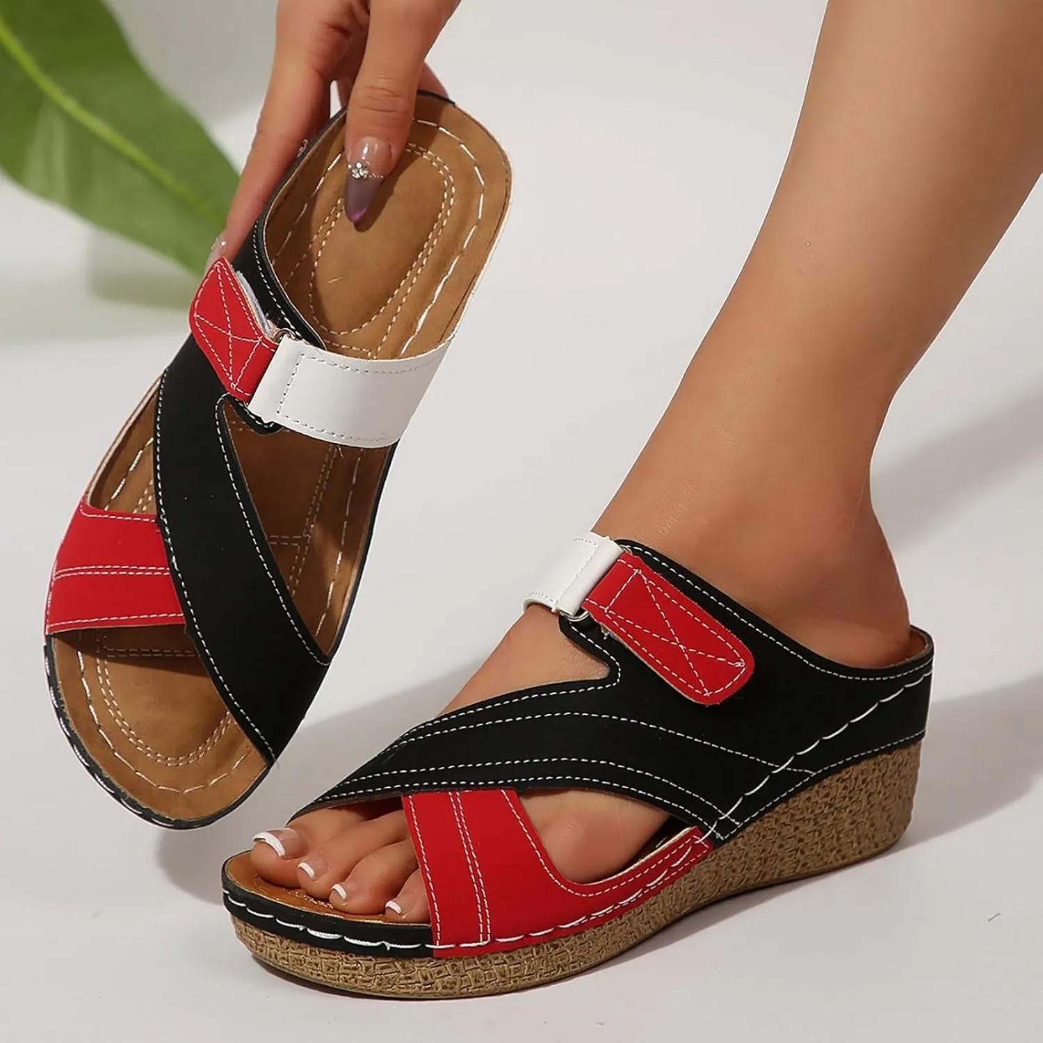 Wedge Sandals For Women Orthopedic Damping Sole Slippers Comfortable Walking Slides Lightweight Casual Sandal Dressy Summer Platform Slippers with Arch Support