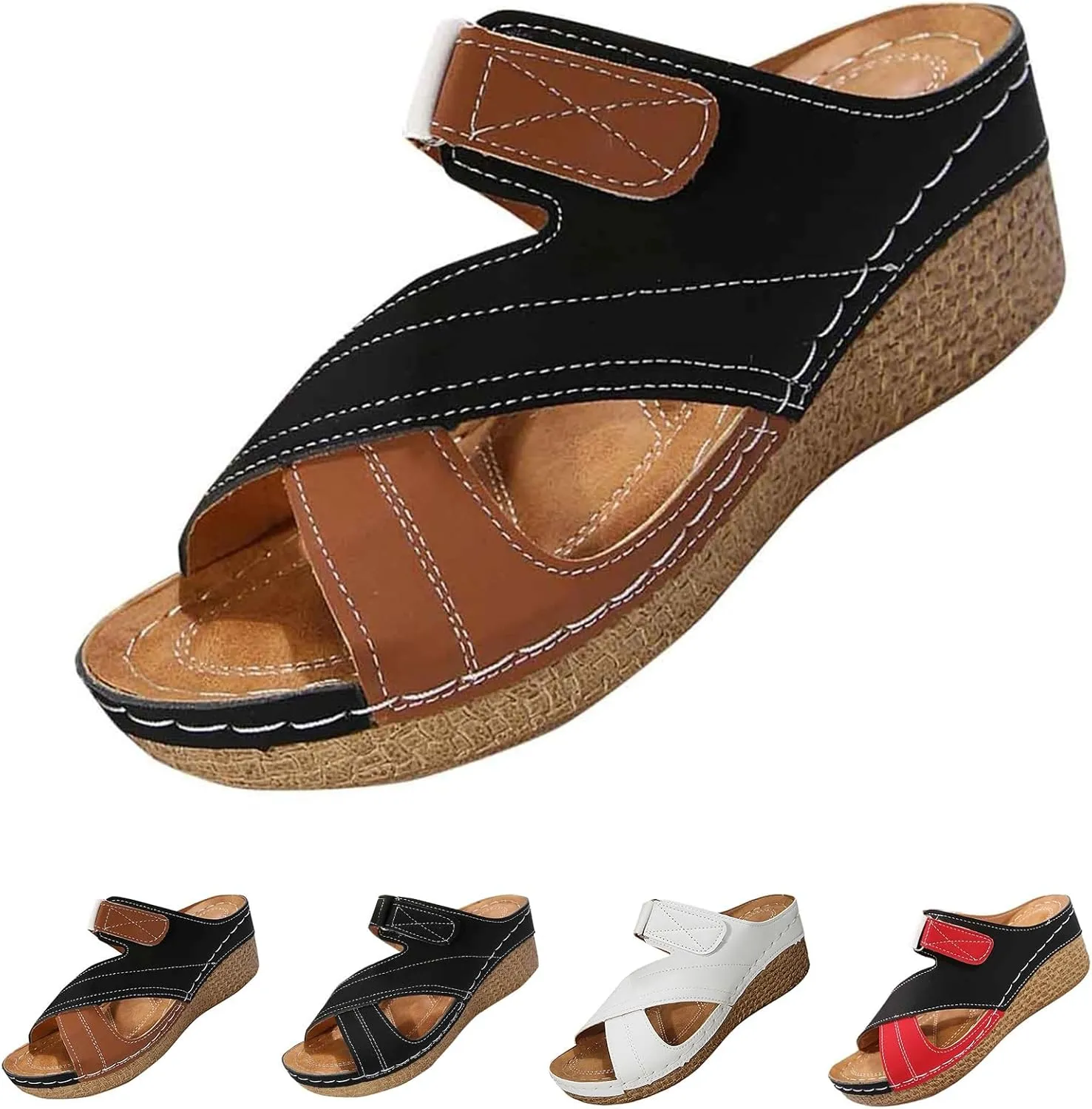 Wedge Sandals For Women Orthopedic Damping Sole Slippers Comfortable Walking Slides Lightweight Casual Sandal Dressy Summer Platform Slippers with Arch Support