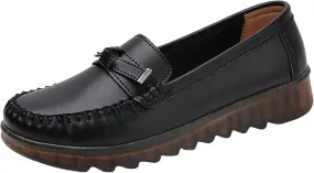 Women Comfort Walking Flat Loafer Slip On Leather Loafer Comfortable Flat Shoes Business Casual Dress Shoes for Women (Black, 7)