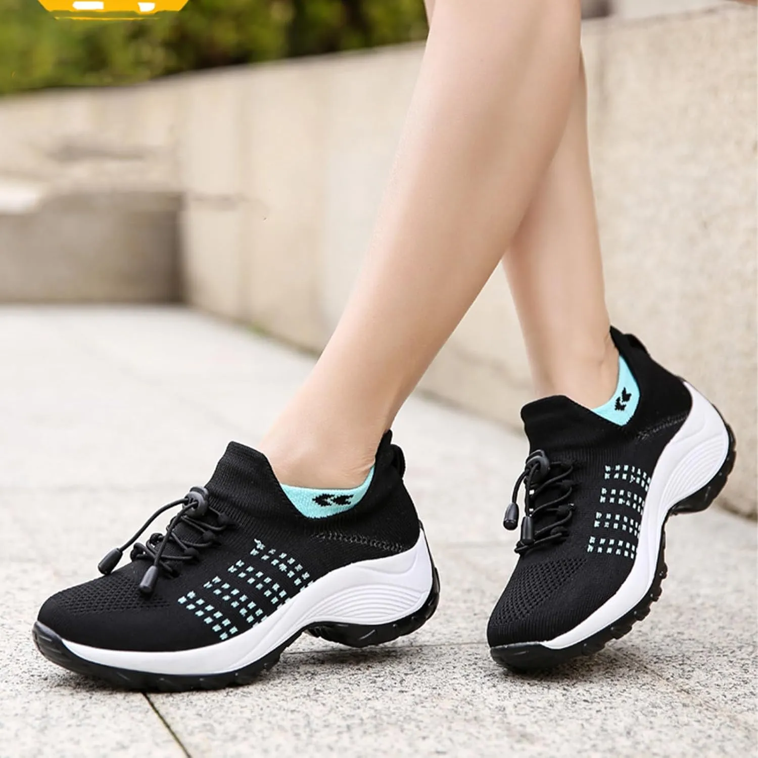 Women's Mesh Socks Platform Walking Shoes Comfortable Slip-On with Arch Support Orthopedic Sneakers Fashion Breathable Outdoor Casual Sneakers
