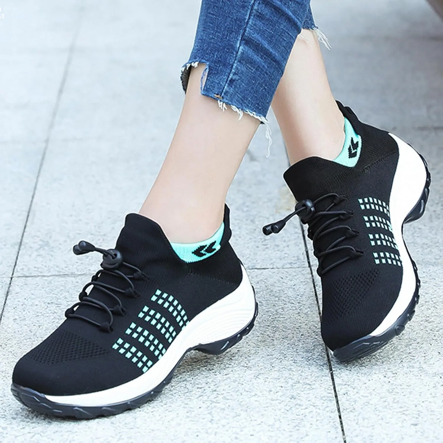 Women's Mesh Socks Platform Walking Shoes Comfortable Slip-On with Arch Support Orthopedic Sneakers Fashion Breathable Outdoor Casual Sneakers