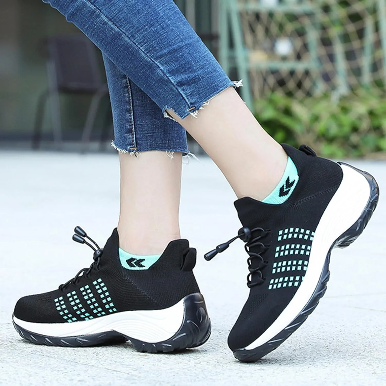 Women's Mesh Socks Platform Walking Shoes Comfortable Slip-On with Arch Support Orthopedic Sneakers Fashion Breathable Outdoor Casual Sneakers
