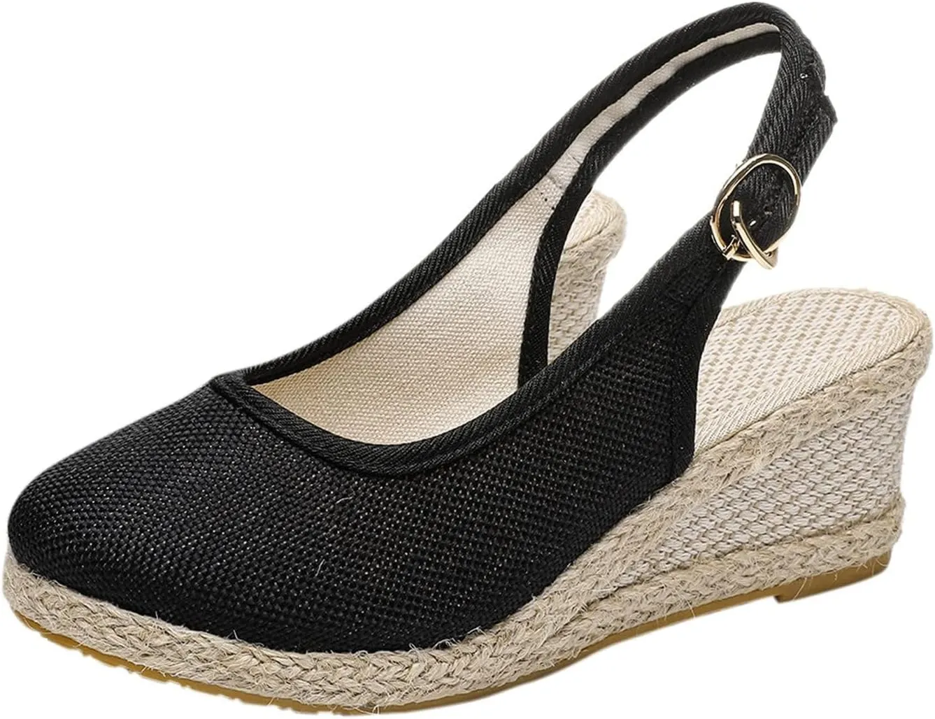 Womens Wedge Sandals Summer Dressy Casual Slip On Espadrilles Sandals Elegant Slingback Strappy Ankle Strap Metal Buckle Sandal for All Occasions: Casual, Work, Party