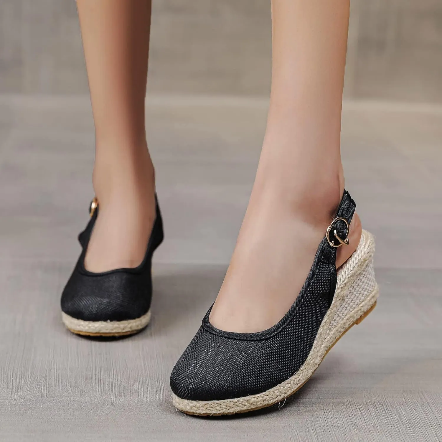Womens Wedge Sandals Summer Dressy Casual Slip On Espadrilles Sandals Elegant Slingback Strappy Ankle Strap Metal Buckle Sandal for All Occasions: Casual, Work, Party
