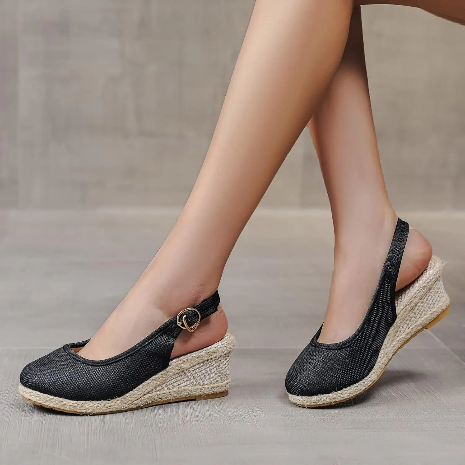 Womens Wedge Sandals Summer Dressy Casual Slip On Espadrilles Sandals Elegant Slingback Strappy Ankle Strap Metal Buckle Sandal for All Occasions: Casual, Work, Party