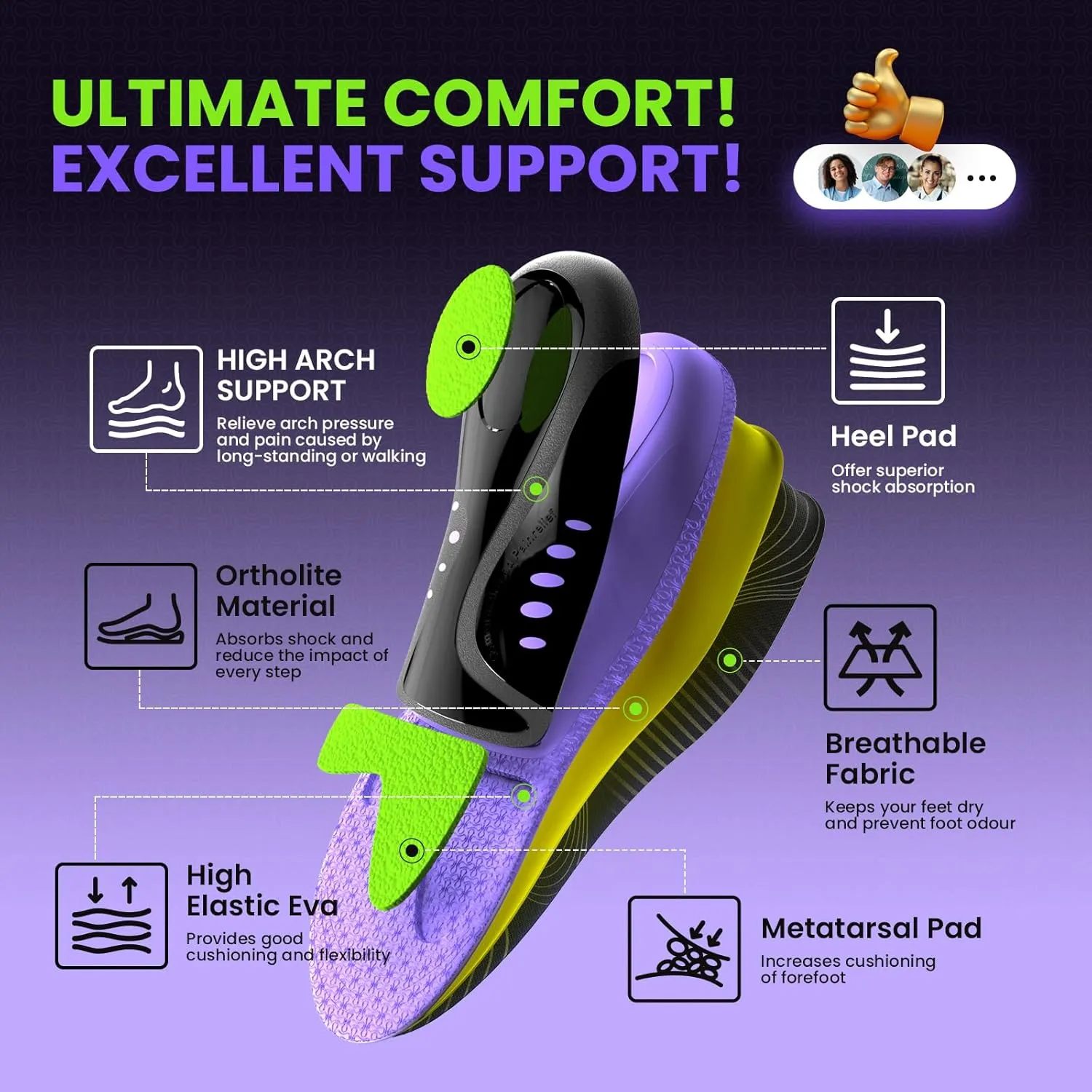 Work Boot Insoles for Standing All Day - Welnove 220 LBS Heavy Duty High Arch Support Orthotic Inserts for Plantar Fasciitis,Flat Feet,Foot Pain,Anti Fatigue Work Orthotic Insoles for Men Women,M